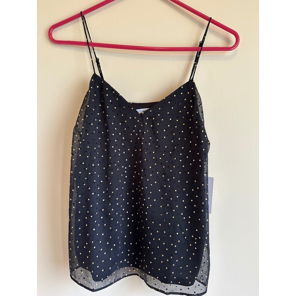 Nine West Black Gold Metallic Polka Dot Camisole Top Petite Medium WW13W201EN